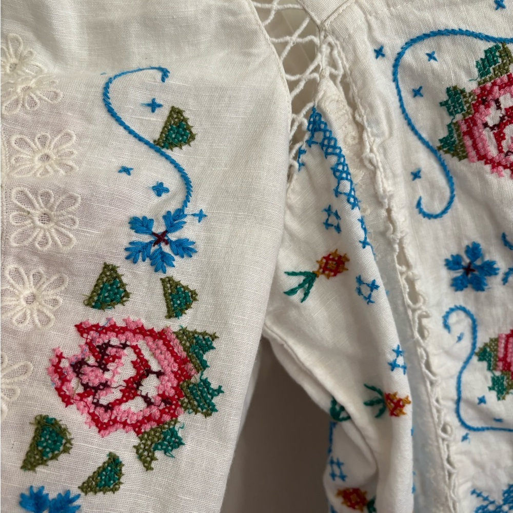 FARM Rio White Embroidered Mini Dress with Blue, Pink & Gold Accents - Picture 7 of 13